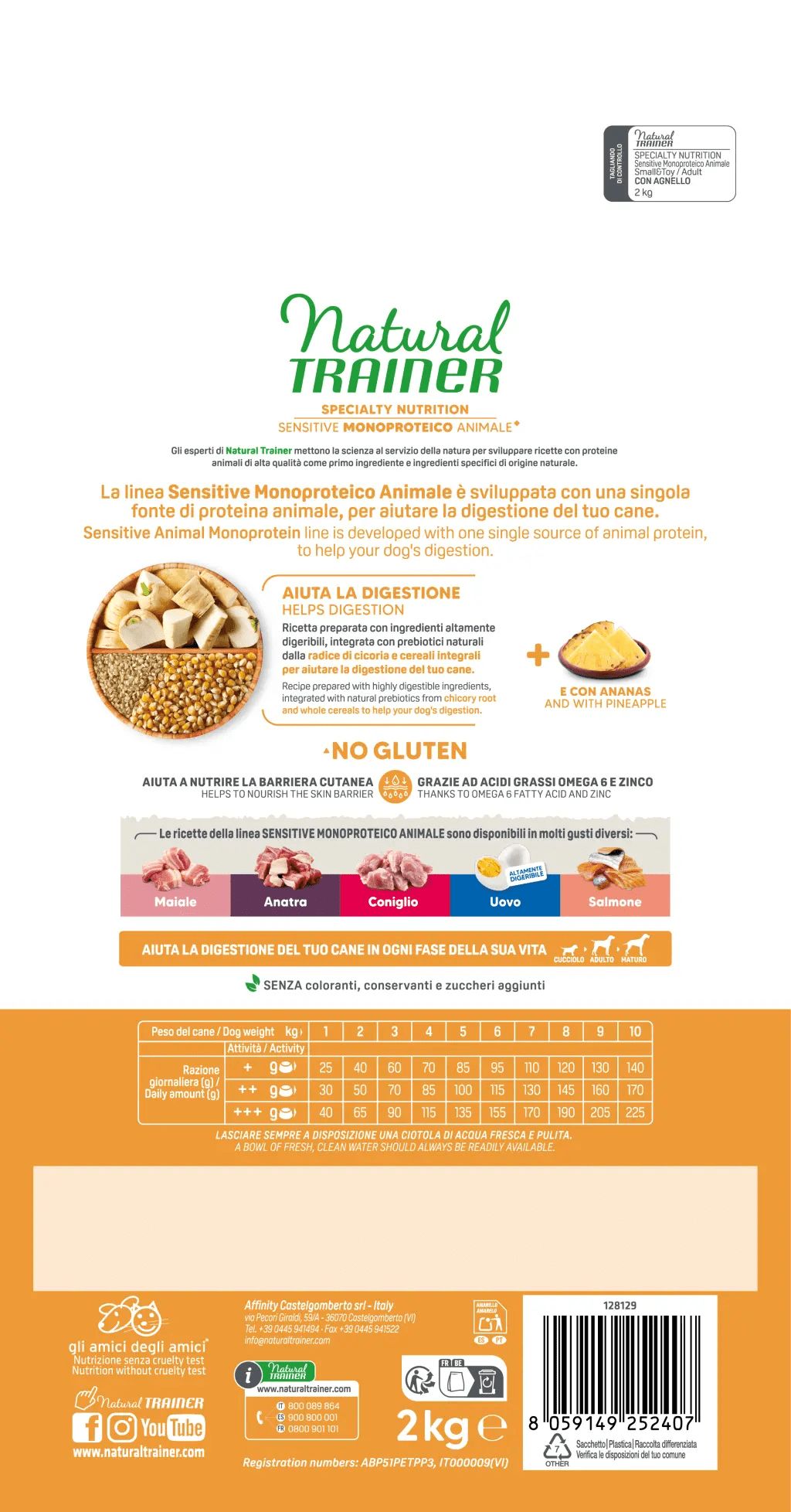 Natural trainer specialty nutrition sensitive monoproteico animale no gluten small & toy adult con agnello 2 kg