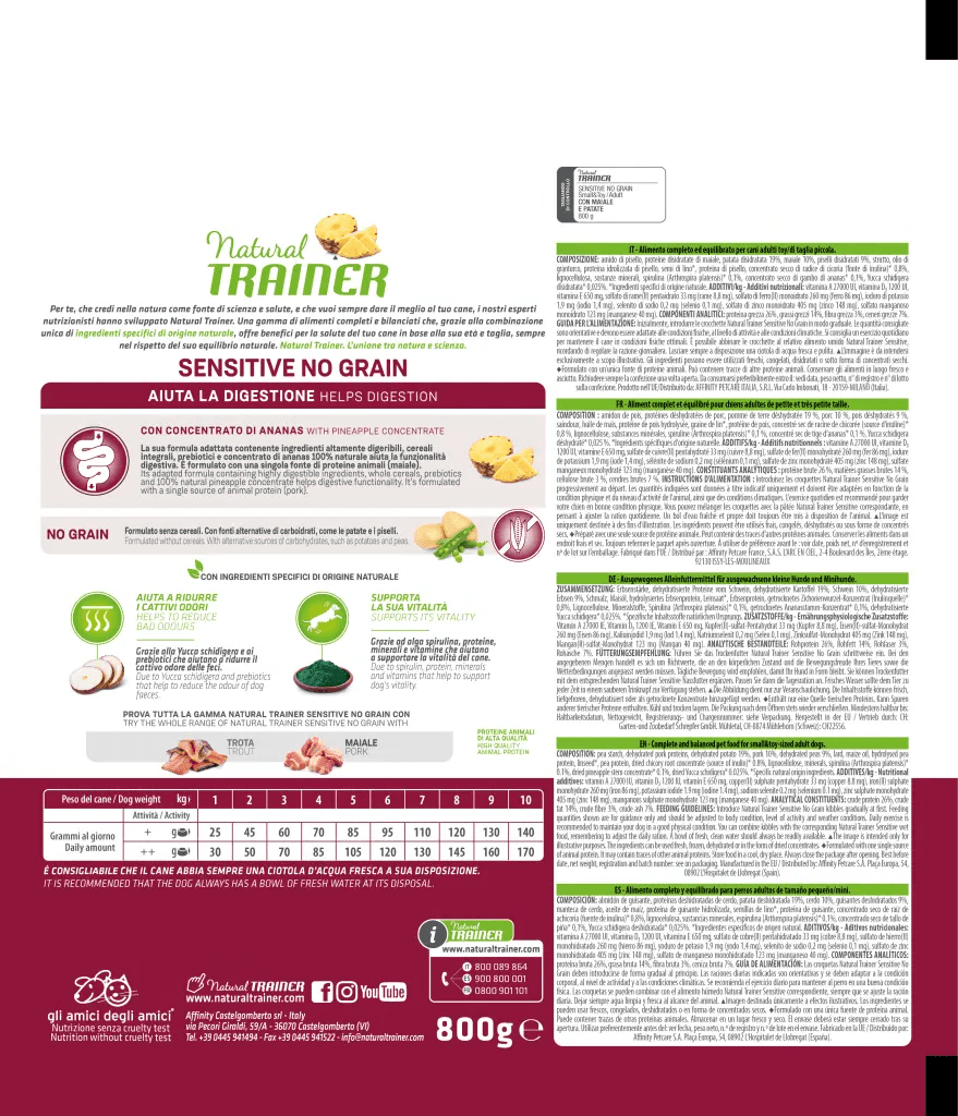 Natural Trainer sensitive no grain maiale e patate small & toy 800 gr