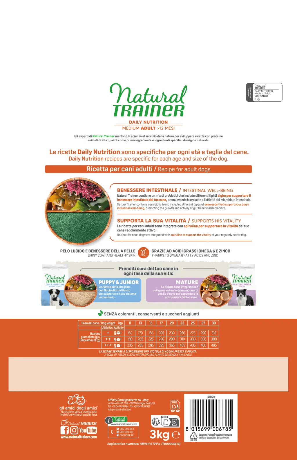 Natural Trainer daily nutrition medium adult con manzo 3 kg