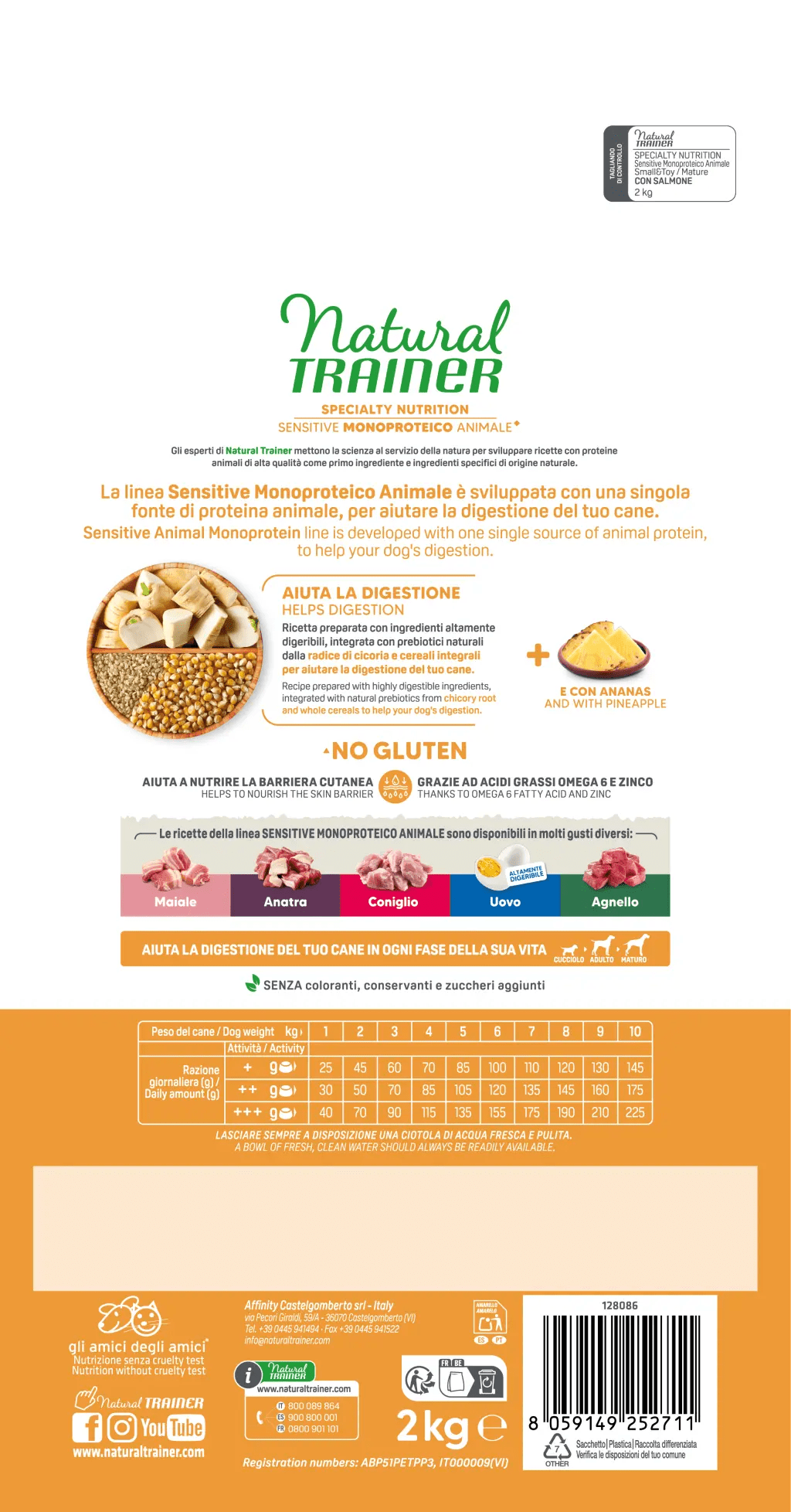 Natural trainer specialty nutrition sensitive monoproteico animale no gluten small & toy mature con salmone 2 kg
