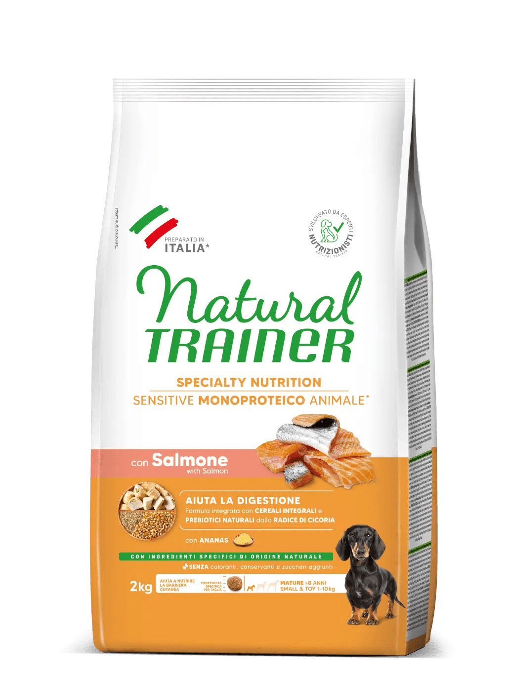 Natural trainer specialty nutrition sensitive monoproteico animale no gluten small & toy mature con salmone 2 kg