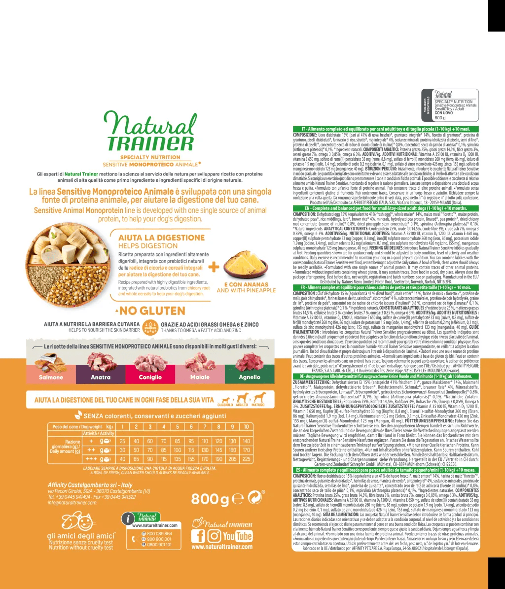 Natural Trainer Specialty nutrition sensitive monoproteico animale no gluten small & toy adult 800 gr