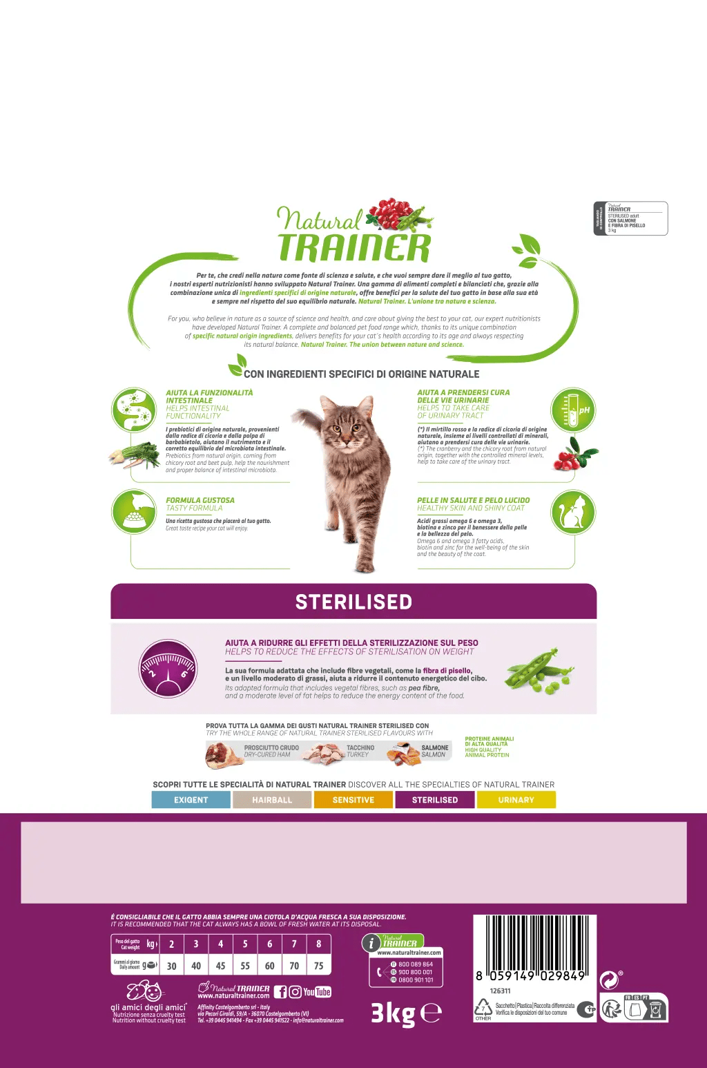 Natural Trainer gatto adulto sterilizzato con Salmone 3kg