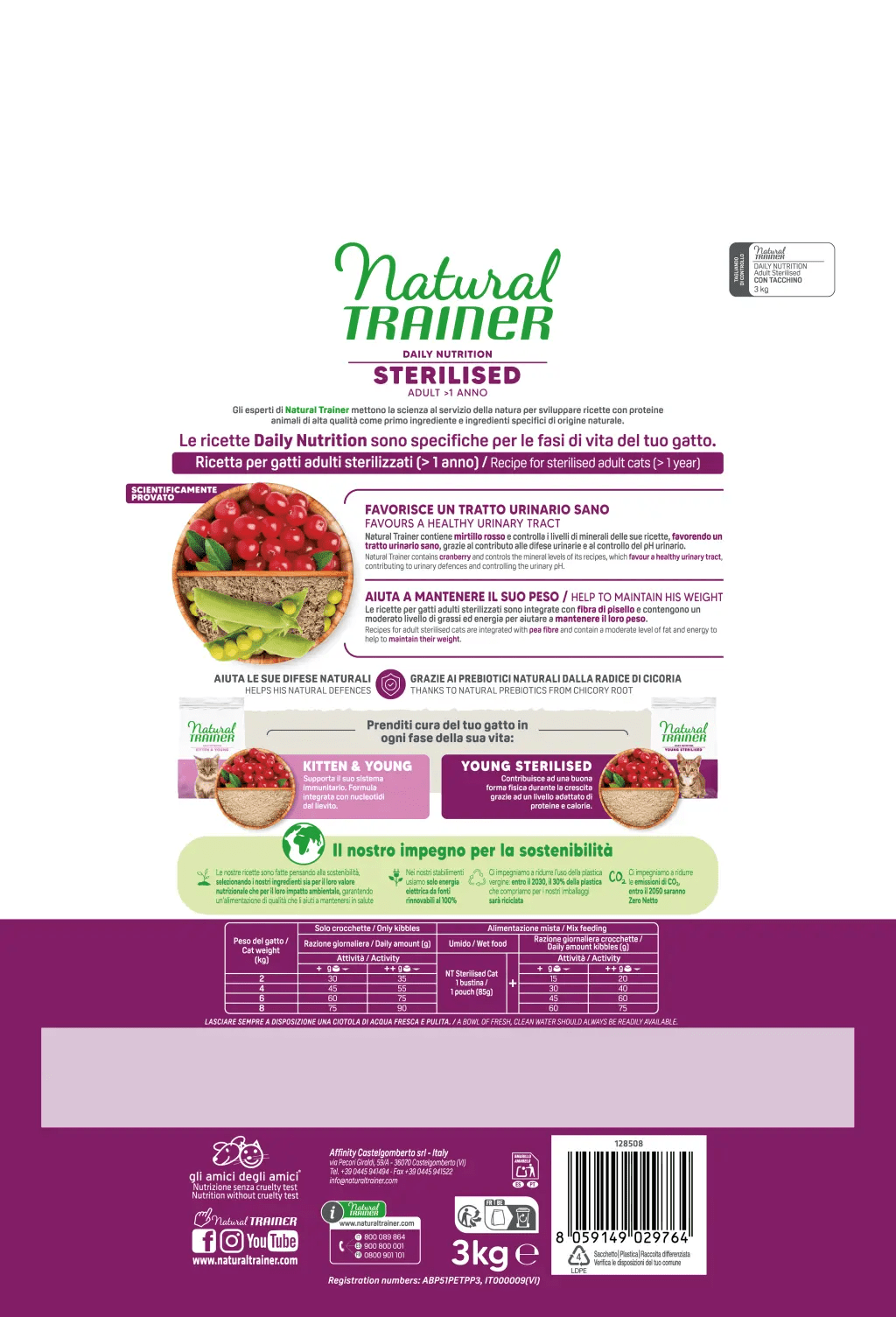 Natural Trainer Gatto Adulto Sterilizzato Tacchino 3 kg