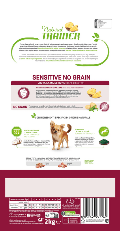 Natural Trainer sensitive no grain maiale e patate small & toy 2 kg