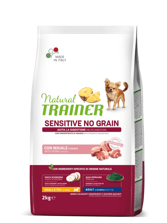 Natural Trainer sensitive no grain maiale e patate small & toy 2 kg