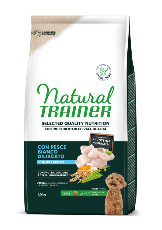 Natural Trainer selected quality nutrition adult mini con pesce bianco diliscato 1,5 kg