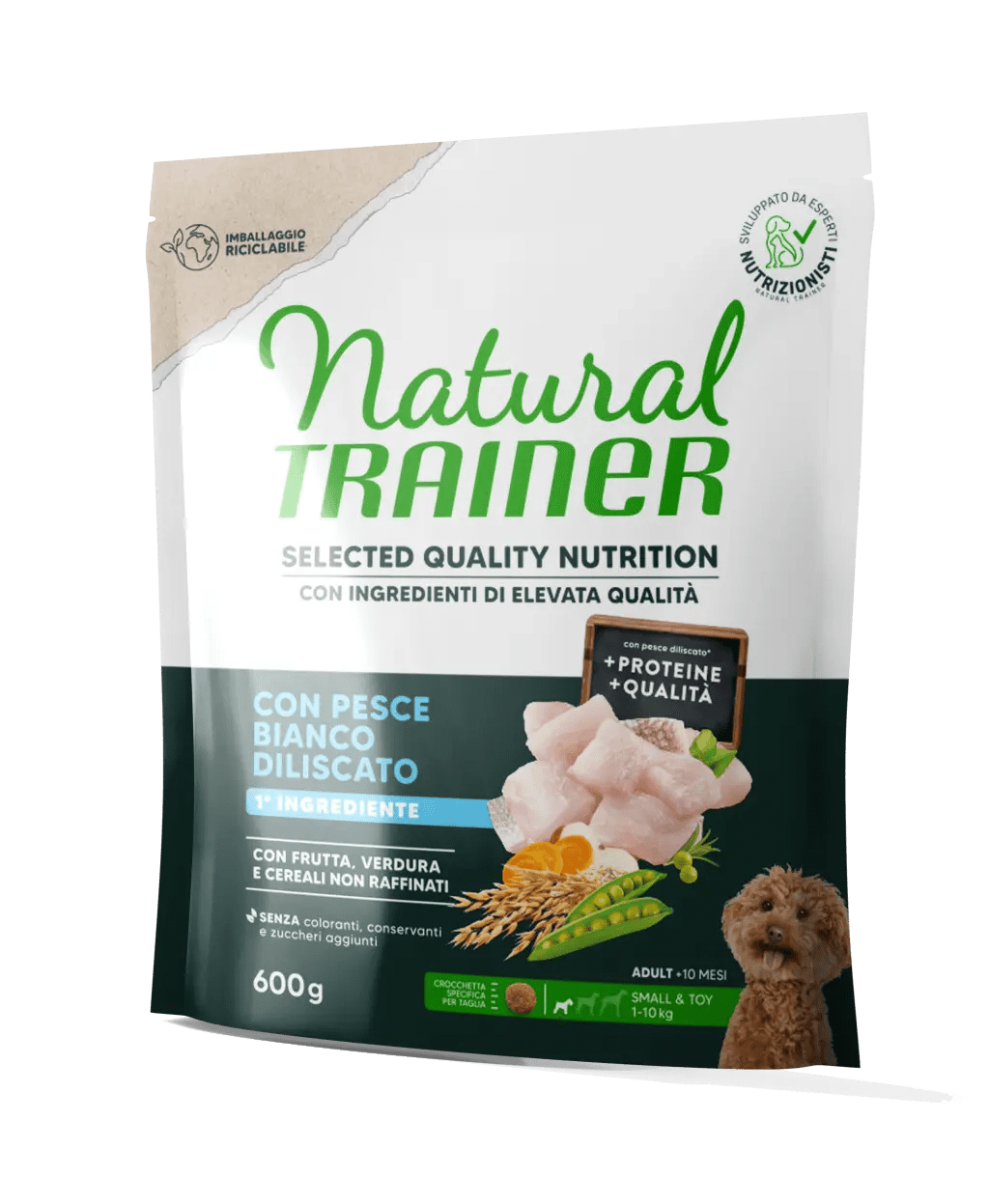 Natural Trainer selected quality nutrition adult mini con pesce bianco diliscato 600 gr