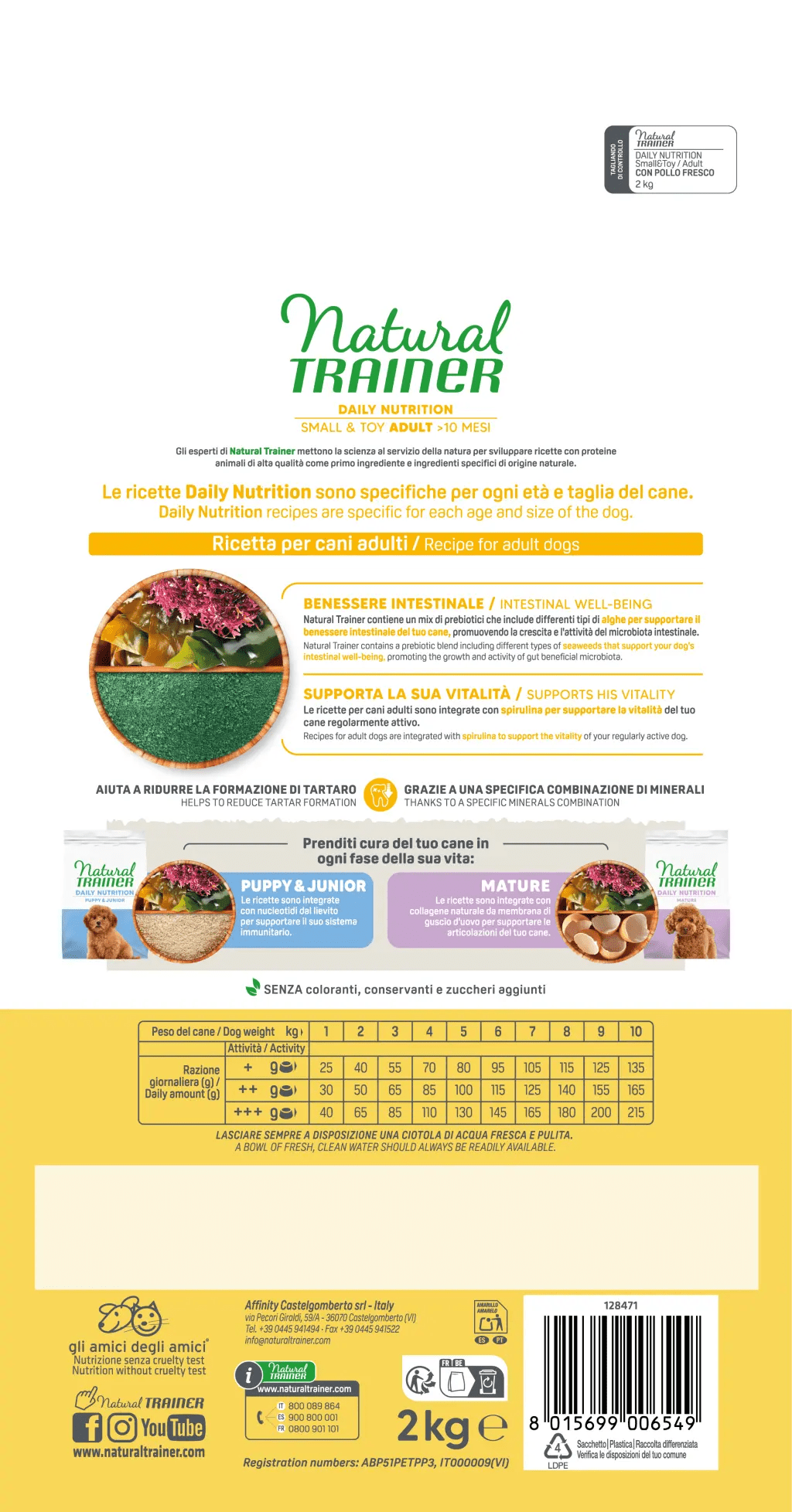 Natural Trainer daily nutrition small & toy adult con pollo 2 kg