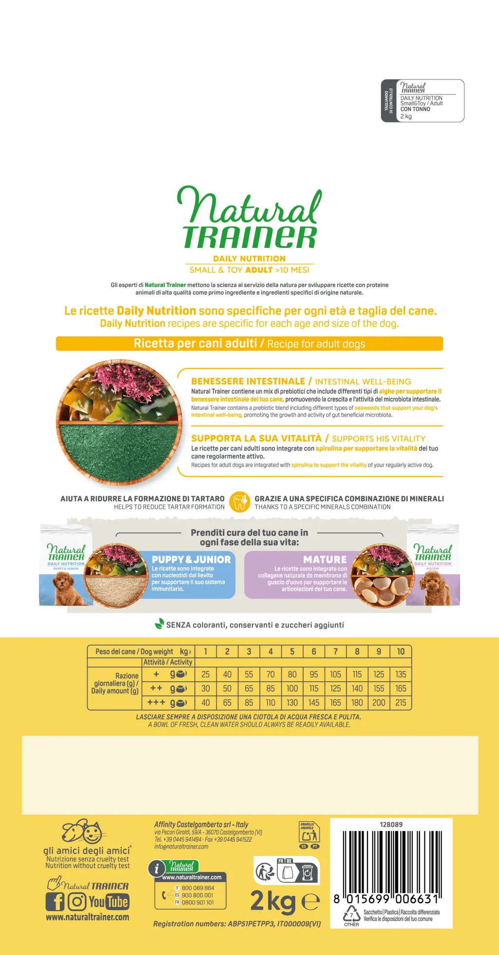 Natural Trainer daily nutrition small & toy adult con tonno 2 kg