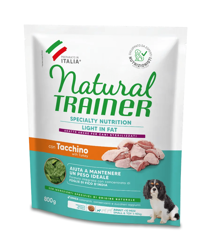 Natural Trainer specialty nutrition light in fat small & toy adult con tacchino 800 gr