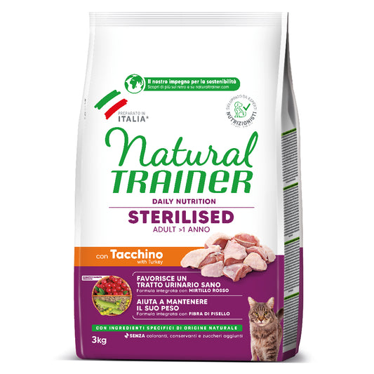 Natural Trainer Gatto Adulto Sterilizzato Tacchino 3 kg